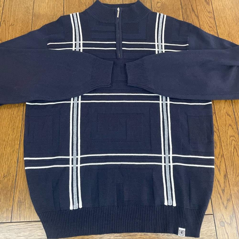 Stacy Adams Navy 1/4 Zip Long Sleeve Sweater Men’s Size L Geometric NWOT